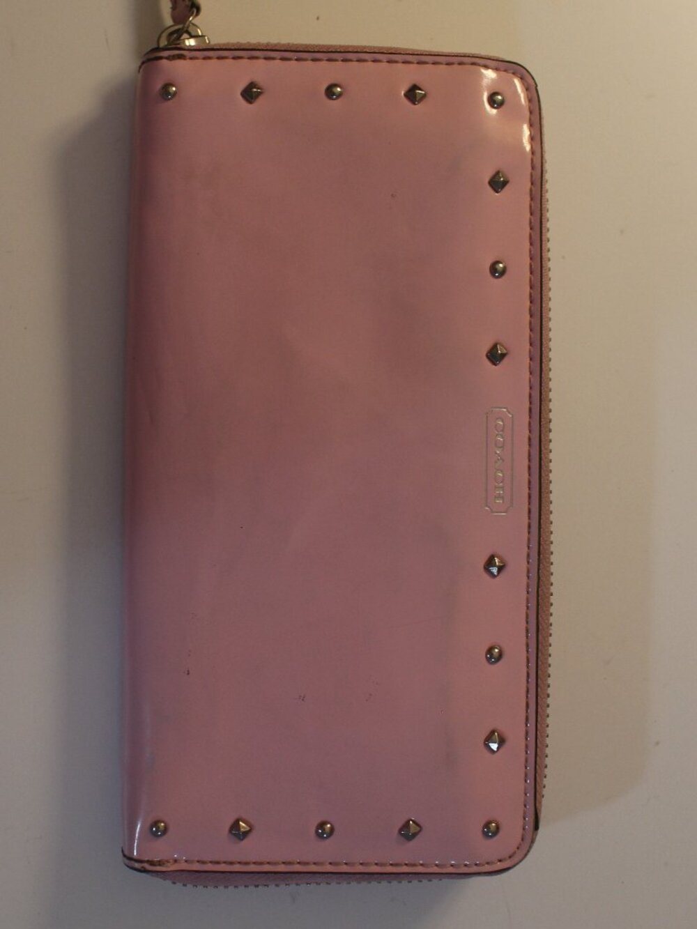 Coach Pink Glossy Studded Zip-Around Wallet